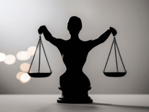 Ethical dilemma woman holding two scales