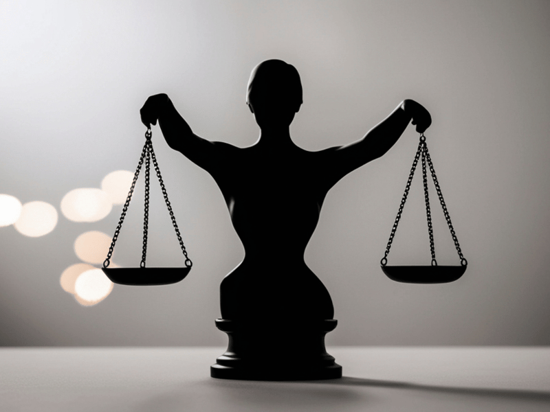 Ethical dilemma woman holding two scales