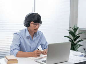 man at computer learning