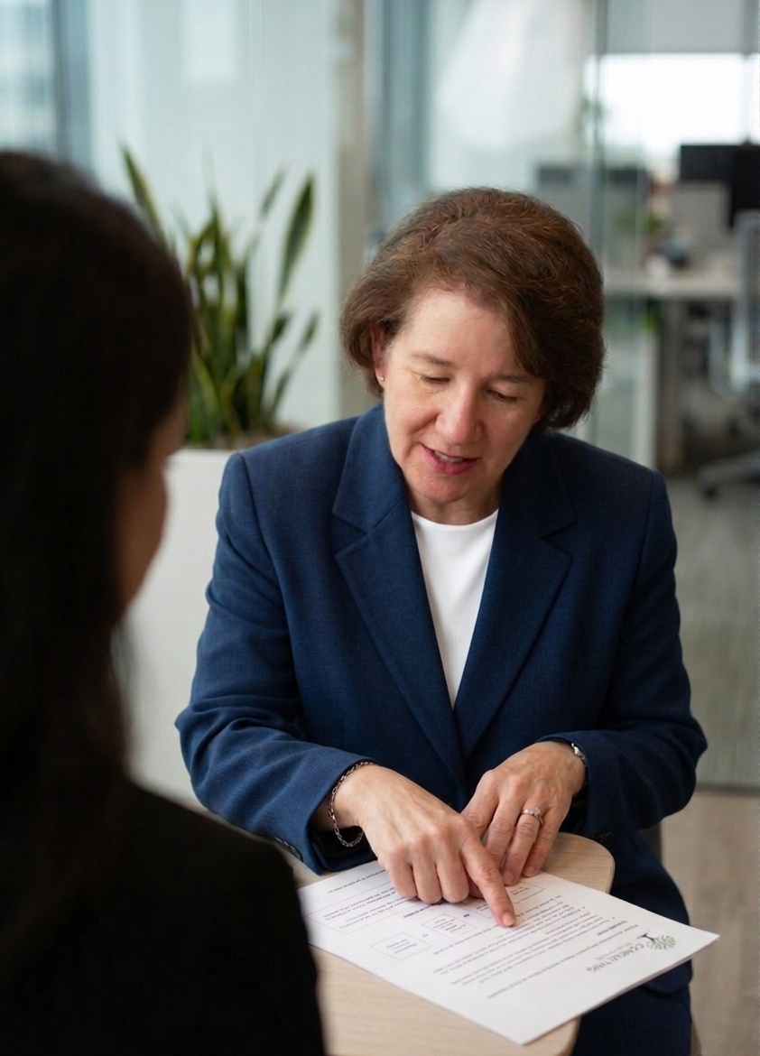 Terri in 1-1 consultation with business leader
